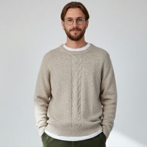 Men's Fisherman Heritage Preppy Cable Knit Beige Sweater Size Large Fine Knit